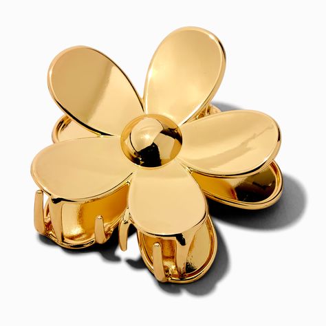 Claire's Gold-tone Flower Medium Hair Claw Gold Claw Clip, Crown Hair Clip, Sensitive Ears Earrings, Piercing Kit, Flower Crown Hairstyle, Word Bracelet, Jewelry Words, Bags For Teens, Fashionable Jewelry