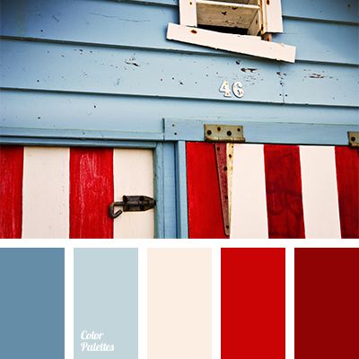 Bright shades of red and deep blue are a perfect choice for stylish and modern apartments. Use these colors in the living room for draperies and textiles,. Flat Bedroom, In Color Balance, Nautical Colors, Red Colour Palette, Living Room Red, Coastal Colors, Bedroom Color Schemes, Design Seeds, Blue Colour Palette