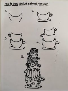 Once upon an Art Room: Stacked, Patterned Teacups Teacup Drawing, Stacked Teacups, Tea Cup Drawing, Indian Dream Catcher, Tea Cup Art, Kindergarten Lessons, Cup Art, Nature Drawing, Tea Art