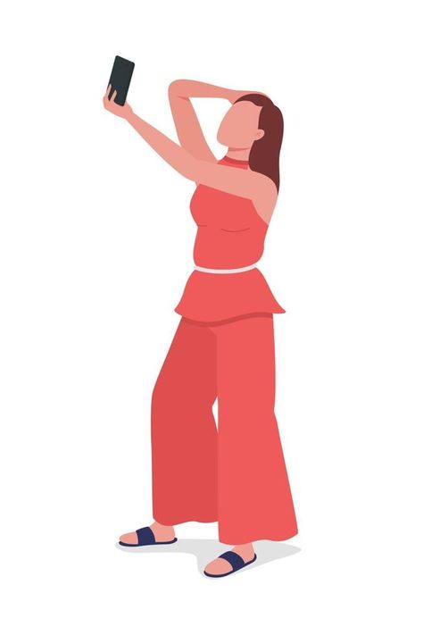 Woman taking selfie semi flat color vector character Selfie Illustration, Vector Character, Color Vector, Flat Color, Clip Art, Color