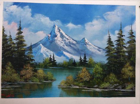 Bob Ross Art, Bob Ross Paintings, Popular Paintings, Landscape Paintings Acrylic, Landscape Art Painting, Nature Art Painting, Bob Ross, Mountain Paintings, Alam Yang Indah