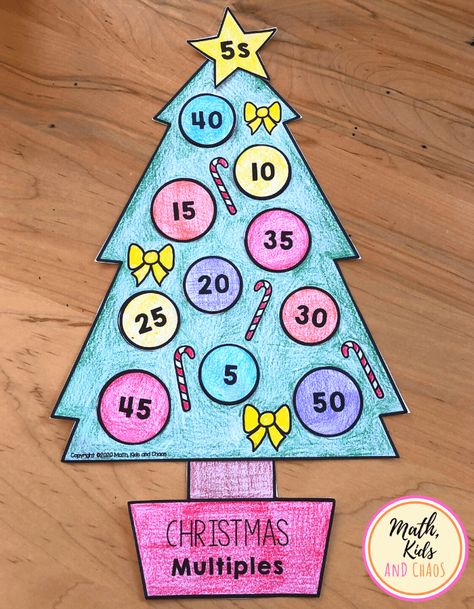 Christmas Tree Multiples (math craft!) - Math, Kids and Chaos Multiplication Christmas Activities, Christmas Math Crafts First Grade, Christmas Math Activities 3rd Grade, Math Christmas Tree, Math Christmas Activities, Maths Activities Ks1, Christmas Tree Math, Fractions Craft, Christmas Multiplication