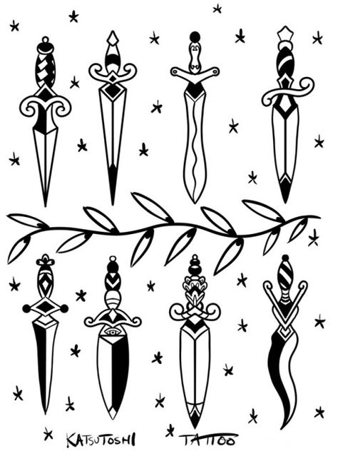 Dagger tattoo ideas Small Dagger Tattoo, Traditional Dagger Tattoo, Knife Tattoo, Flash Tattoo Designs, Octopus Tattoo, Old School Tattoo Designs, Dagger Tattoo, Traditional Tattoo Art, Traditional Tattoo Flash