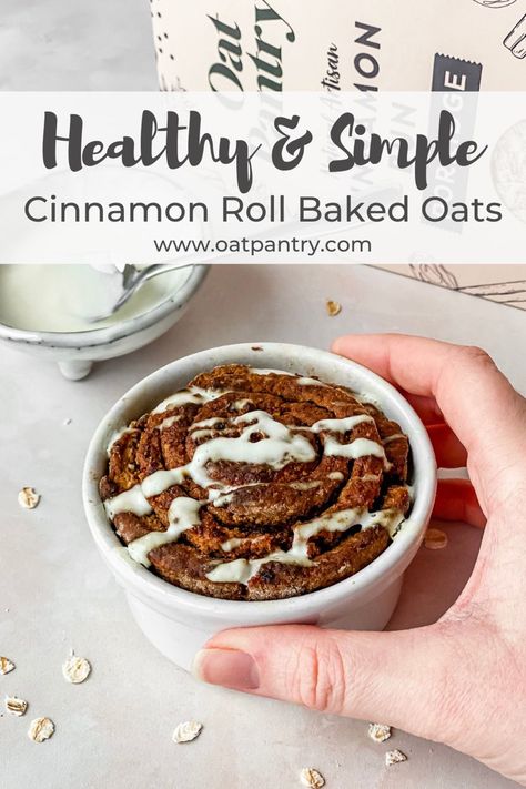 Cinnamon Roll Baked Oats Healthy Rolls, Cinnamon Healthy, Healthy Cinnamon Rolls, Healthy Flour, Ramekin Dishes, Cinnamon Roll Bake, Porridge Oats, Baked Oats, Oat Flour