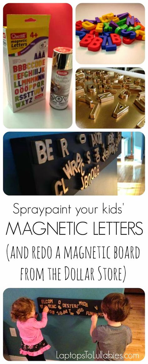 TUTORIAL: Spray-paint magnetic letters for a Dollar Store magnet board // My Handmade Home by Heather Laura Clarke #diy #crafts #homedecor Plastic Letters, Magnet Board, Magnetic Letters, Rooms Ideas, Painting Plastic, Finding Happiness, Library Ideas, Magnetic Board, I'm Sorry