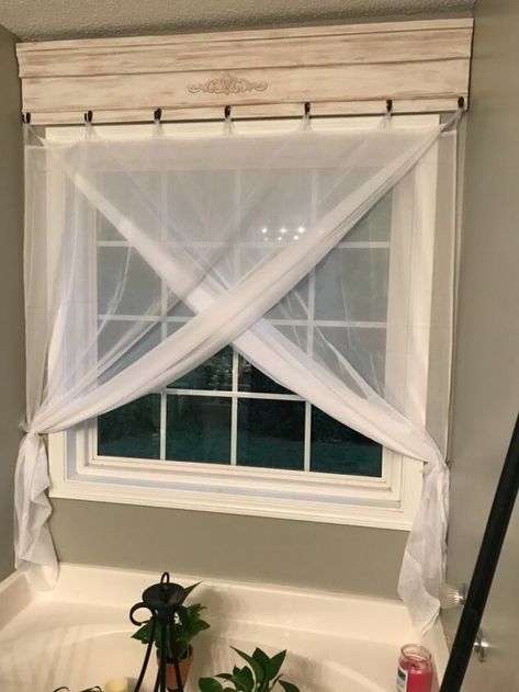 Shower Curtain With Valance, Stenciled Curtains, Farmhouse Style Curtains, Wooden Kitchen Signs, Farmhouse Window Treatments, Old Headboard, Farmhouse Style Table, Faux Shiplap, Drop Cloth Curtains