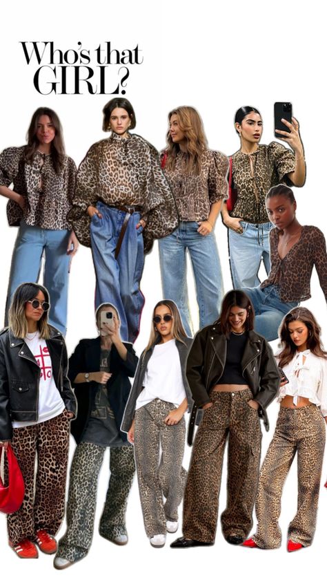 Wide legs jeans, shirt, shoes, black jacket, adidas, pants Animal Print Shirt Outfit, Print Jeans Outfit, Leopard Jeans Outfit, Printed Shirt Outfit, Trends Aesthetic, Jeans Styling, Leopard Print Outfits, Animal Print Jeans, Leopard Outfits