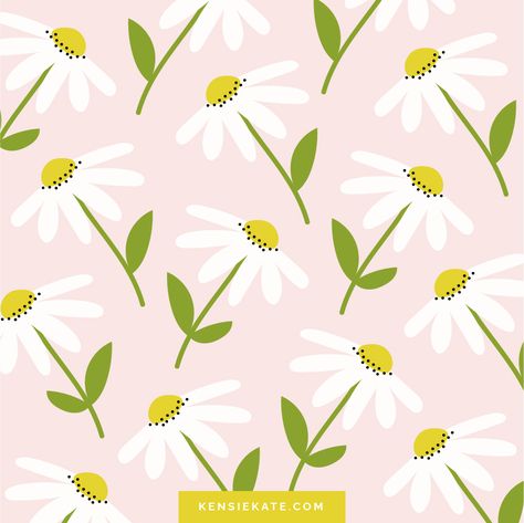 Digital Flower Design Pattern, Summer Pattern Design, Daisy Vector Illustration, Spring Chalkboard Art, Daisy Pattern Illustration, Spring Seamless Pattern, Seamless Floral Pattern, Pastel Pattern, Flower Pattern Design