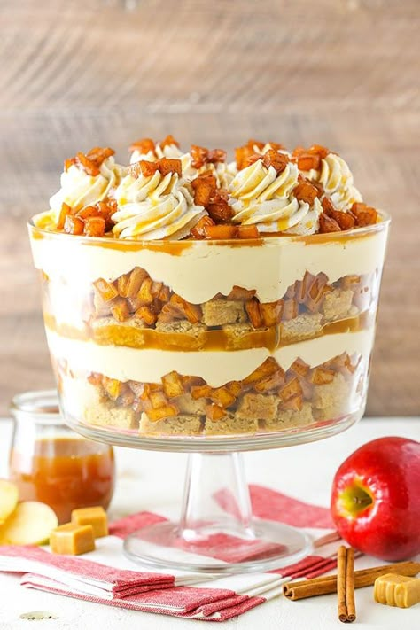 Caramel Apple Cheesecake Blondie Trifle is an easy apple recipe made with layers of cinnamon blondie, tender apples, caramel cheesecake & caramel sauce! A simple & impressive Thanksgiving dessert idea! #thanksgivingdesserts #appledesserts #applerecipes #trifledessert Impressive Thanksgiving Desserts, Trifle Bowl Recipes, Caramel Blondie, Apple Blondies, Cheesecake Caramel, Trifle Dessert Recipes, Caramel Apples Easy, Cheesecake Trifle, Trifle Recipes