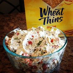 Party Dip: 16oz cream cheese softened 1 pkg dry ranch dressing mix 2oz chopped black olives 2 jalepeno peppers unseeded and chopped 1 red pepper chopped 2/3 C. cheddar cheese Dry Ranch Dressing Mix, Dry Ranch Dressing, Wheat Thins, Party Dip, Ranch Dressing Mix, Party Dips, Black Olives, Finger Food Appetizers, Yummy Dips