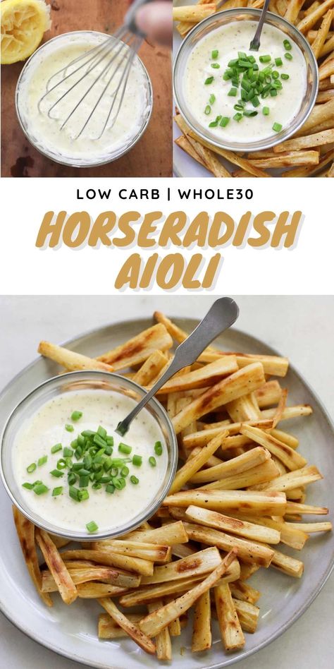 Zesty, creamy, and oh-so addictive, this easy horseradish aioli is the perfect sauce with a kick! Whip it up in 5 minutes and use it as a dip, spread, or drizzle on fries, burgers, sandwiches, and more! Aioli For Sandwiches, Horseradish Uses, Horseradish Aioli Sauce Recipe, Aioli Recipe For Burgers, Burger Aioli, Horseradish Aioli Recipe, Aioli Mayo, Horseradish Aioli, Aioli Sauce Recipe