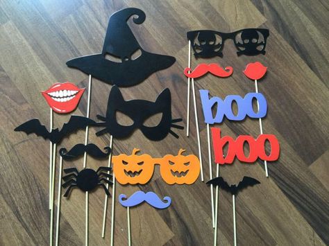 Halloween Photo Booth Props, Diy Photo Booth Props, Halloween Photo Booth, Halloween Photo, Diy Photo Booth, Backdrop Ideas, Moustaches, On A Stick, Pumpkin Witch