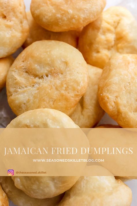 Jamaican Fried Dumplings, Bread Style, Jamaican Rice, Jamaican Cuisine, Johnny Cake, Jamaican Dishes, Fried Dumplings, Rice And Peas, Jerk Chicken