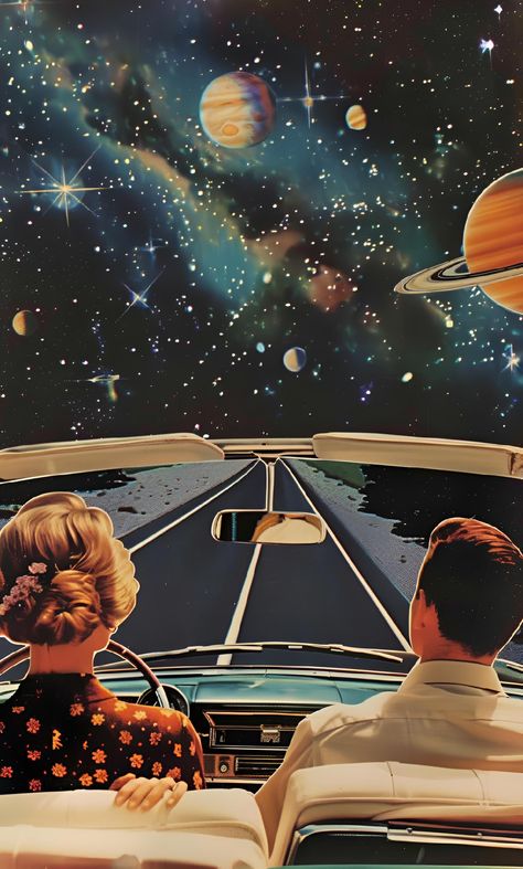 Dive into a cosmic journey with this eye-catching art, portraying a couple cruising through the galaxy in a retro convertible. The vivid universe backdrop invites you into a realm of imagination and wonder. Save and follow for more mesmerizing visuals. Perfect for those who dream of space adventures. #CosmicArt #RetroVibe #GalaxyTravel #DreamyUniverse #ArtprintCollection #ImagePrompt #AiImage Cosmic Art Universe, Retro Convertible, Earth Aesthetic, Couple Cruise, Cosmic Love, Cosmic Art, Art Print Collection, Space Lovers, Sell Photos