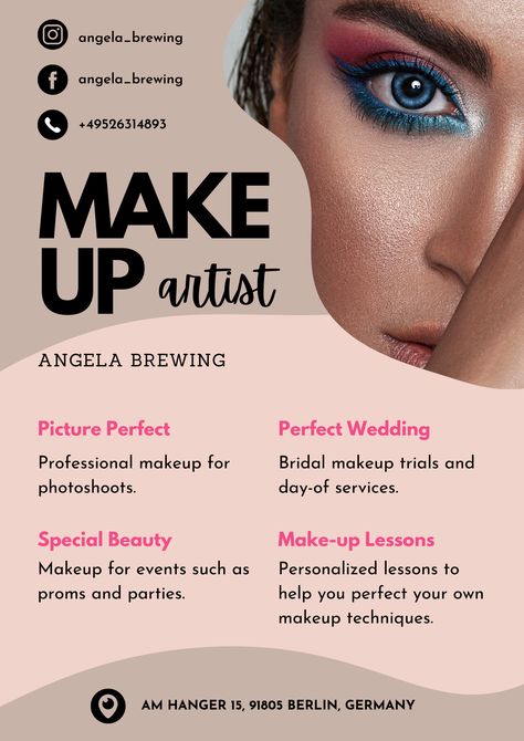 flyer design,cosmetics flyer design, beauty salon flyer design, simple cosmetic flyer design,flyer design ideas Cosmetics Flyer Design, Beauty Salon Flyer Design, Salon Flyer Design, Canva Website Design, Beauty Salon Flyer, Makeup Trial, Makeup Lessons, Canva Website, Makeup Studio