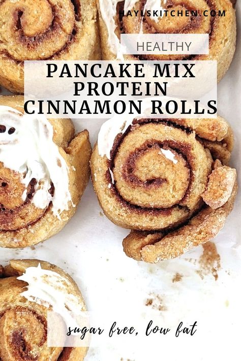 Kodiak Cake Cinnamon Rolls, Kodiak Cinnamon Rolls, Kodiak Pancake Mix Recipes With Protein Powder, Protein Pancake Mix Recipe Ideas, Pancake Mix Cinnamon Rolls Recipe, Low Sugar High Protein Breakfast, Protein Cinnamon Muffins, Kodiak Buttermilk Pancake Mix Recipes, Kodiak Protein Pancake Mix Recipes