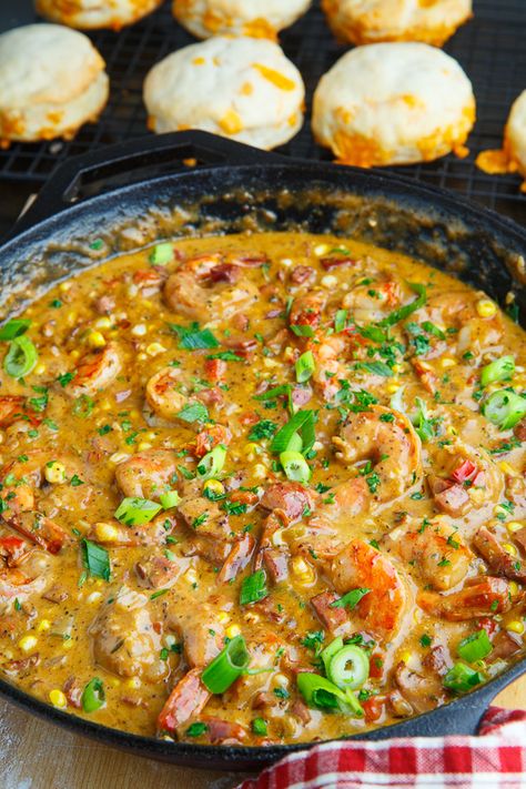 Cajun Biscuits and Shrimp and Andouille Gravy : closetcooking Cajun Biscuits, Andouille Gravy, Cajun Thanksgiving, Cajun Meals, Seafood Extravaganza, Baked Brisket, Seafood Pot, Ragin Cajun, Louisiana Dishes