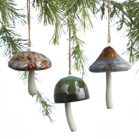 Ceramic Mushroom Ornaments Set Of 3 - World Market Mushroom Ornaments, Merry Mushroom, Ceramic Mushroom, Gifts 2023, Ceramic Bell, Unique Christmas Ornaments, Cost Plus World Market, Clay Ornaments, Ceramics Projects