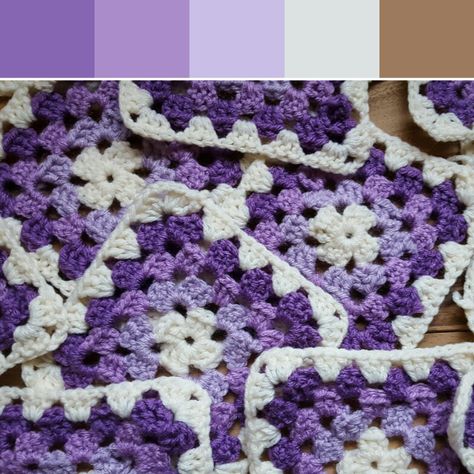 《Light Purple Granny Palette》 Crochet Color Palette Purple, Purple Crochet Granny Squares, Purple Granny Square Cardigan, Crochet Lavender Granny Square, Purple Granny Square Crochet, Crochet Purple Blanket, Purple Granny Square Blanket, Granny Square Color Palette, Violet Granny Square