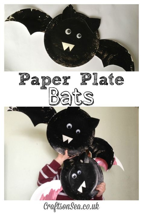 Paper Plate Bats: A fun and cheap craft for kids that's perfect for Halloween! Preschool Bats, Monkey Puzzle, Bat Craft, Halloween Art Projects, Paper Plate Crafts For Kids, Halloween Decorations For Kids, October Crafts, Fun Halloween Crafts, Easy Halloween Decorations