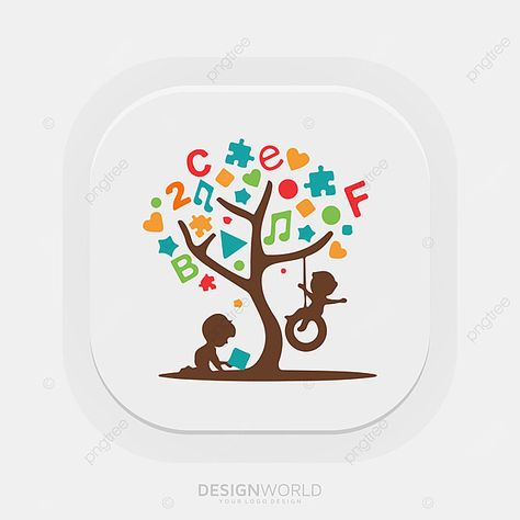 Kindergarten Logo, Hand Print Tree, Icon Company, Kids Logo Design, Child Therapy, Play Therapy, Vector Logo Design, Kids Logo, Vector Logo