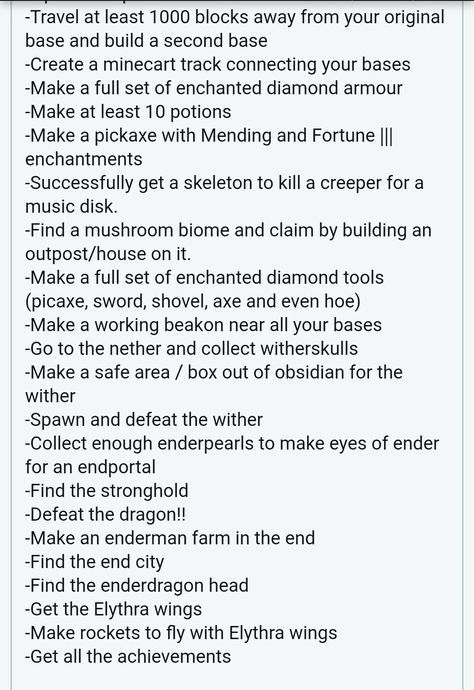 Minecraft Challenges Ideas Survival, Minecraft To Do List Survival, Minecraft Survival List, Minecraft Survival To Do List, Minecraft Checklist Survival, Minecraft Goals List, Minecraft Survival Checklist, Minecraft Challenges Ideas, Minecraft Building Challenge