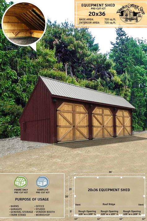 Post And Beam Garage, Equipment Shed, Jamaica Cottage, Barn Office, Pole Barn Designs, Horse Shed, Ridge Vent, Tiny House Company, Carport Designs