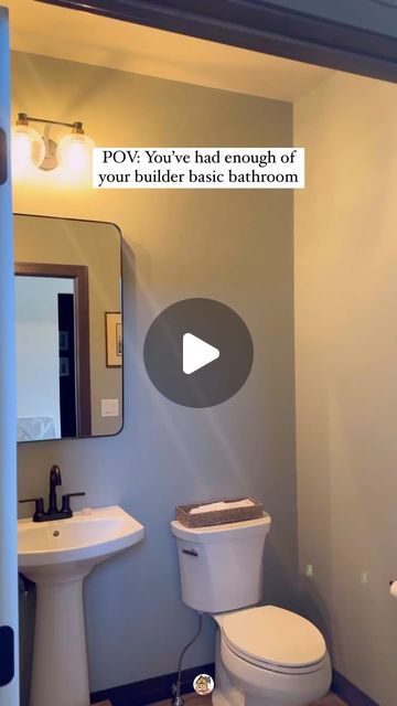 Cheap Bathroom Upgrades, Builder Bathroom Upgrade, New Construction Bathroom Ideas, Bathroom Upgrade Ideas, Decorating Half Bathroom Ideas, Builder Bathroom Makeover, How To Remodel A Bathroom, Upgrade Builder Grade Bathroom, Small Restroom Decor Ideas