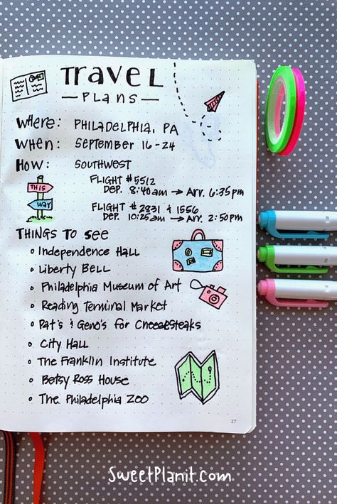 How to Use a Bullet Journal for Travel Planning Bullet Journal Vacation, Vacation Journal, Travel Journal Scrapbook, Diy Travel Journal, Bullet Journal Ideas, Bullet Journal Notebook, Diary Ideas, Dot Journals, Bullet Journal Writing