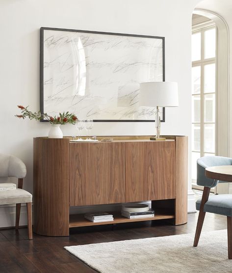 Photo 5 of 6 in Clean-Lined Appeal Defines Mitchell Gold + Bob Williams’ Fall Collection - Dwell Dining Sideboard, Brass Detail, Buffet Sideboard, Mitchell Gold Bob Williams, The Home Edit, Mitchell Gold, White Sideboard, Wooden Sideboard, Sideboard Designs