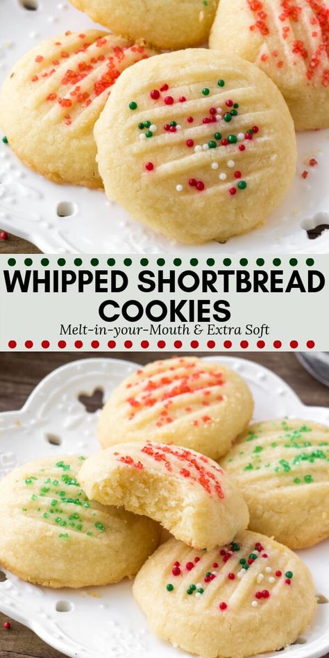 Whipped Shortbread, Whipped Shortbread Cookies, Köstliche Desserts, Christmas Cooking, Easy Cookie Recipes, Melt In Your Mouth, Shortbread Cookies, Cookies Recipes Christmas, Easy Cookies