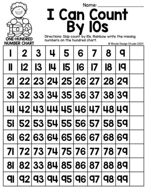 I Can Count: Skip Counting by 10s Worksheets Skip Counting By 10s, Skip Counting Worksheets, Skip Counting By 2, Counting By 10, Counting By 2's, Counting To 100, Rainbow Writing, Number Chart, Hundreds Chart