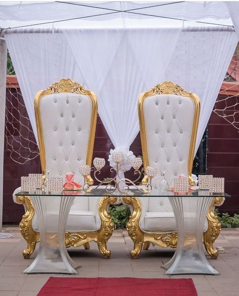 Bridal Chair, Couples Chair, Black And Gold Party Decorations, King Chair, Head Tables, Traditional Marriage, Gold Party Decorations, Wedding Ceremony Backdrop, Wedding Set Up