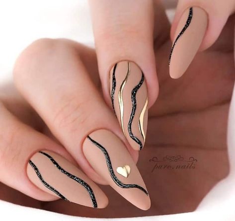 Long Stileto Nails Design - Try These 25 Nail Ideas - Emerlyn Closet Black And Beige Nails Design, Black Beige Nails, Beige And Black Nails, Black And Tan Nails, Beige Nails Ideas, Black And Beige Nails, Matte Almond Nails, Beige Nail, Beige Nails Design