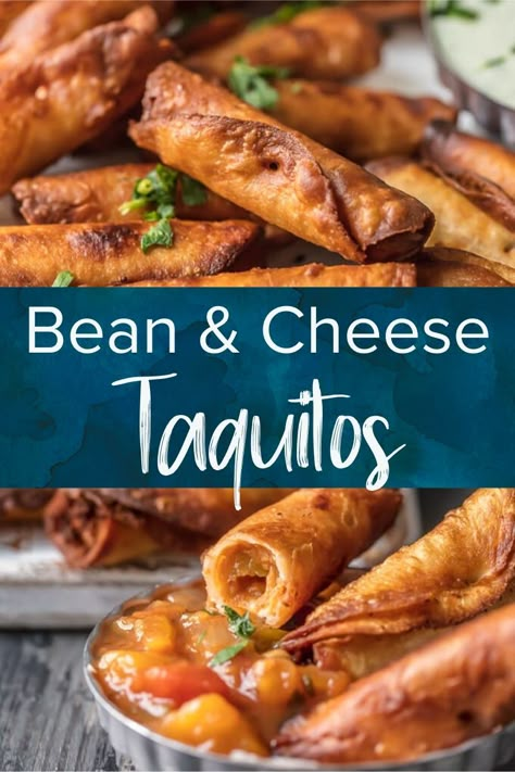 Bean Cheese Taquitos, Bean Taquitos Baked, Vegetarian Taquitos Baked, Taquitos Recipe Vegetarian, Mini Taquitos Appetizers, Grilled Taquitos, Tofu Taquitos, Taquito Filling, Refried Bean Taquitos