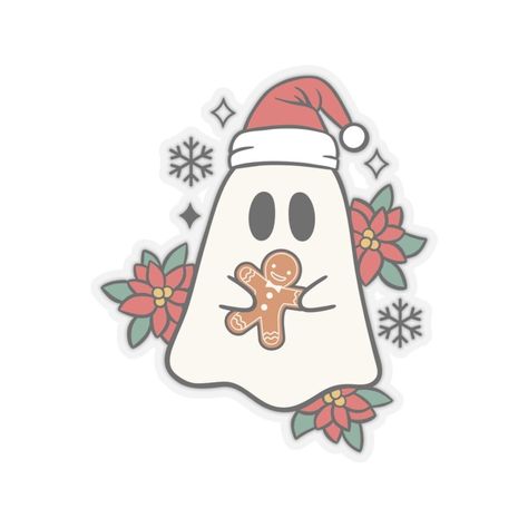 Cute Christmas Sticker Art Holiday Gift Exchange, Christmas Ghost, Xmas Sticker, Spooky Christmas, Spooky Stickers, Sticker Christmas, Kawaii Christmas, Little Ghost, Funny Xmas