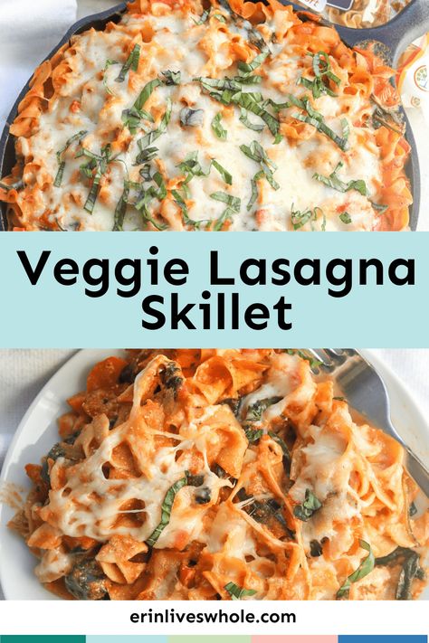 Give your regular lasagna recipe an upgrade with this Veggie Skillet Lasagna. It's a vegetarian-friendly dish made with classic lasagna ingredients and Pennsylvania Dutch Egg Noodles! Egg Noodle Dishes, Lasagna Skillet, Veggie Skillet, Best Lasagna Recipe, Skillet Lasagna, Lasagna Ingredients, Pasta Meals, Veggie Lasagna, Vegetarian Lasagna