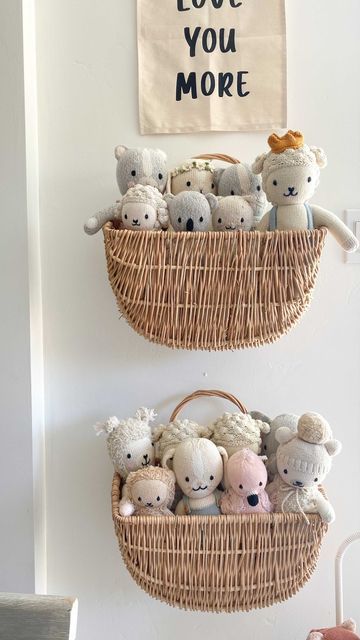 Hanging Wall Baskets Storage Toys, Soft Toy Storage Ideas, Wall Baskets Storage, Nursery Styling, Toy Storage Nursery, Quiet House, Playroom Inspiration, Diy Baby Room Decor, Baby Toy Storage