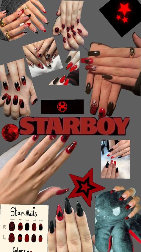 nail inspo Red Nails With Stars, Black And Red Nails, Nails With Stars, Everything Black, Red Nails, Nail Inspo, Black And Red, Nails, Stars