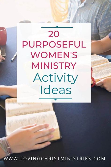 Use this list of 20 Purposeful Activity Ideas shared by Women's Ministry Leaders to choose activities to do at your next Christian women's retreat. #retreatresources #womensministry #christianactivities #ministryideas #alovingchrist Proverbs 31 Woman Activities, Women Meeting Ideas, Women’s Ministry Theme Ideas, Woman Ministry Ideas, Womens Fellowship Activities, Women’s Bible Study Activities, Women’s Fellowship Ideas, Women’s Retreat Activities, Women’s Ministry Activities