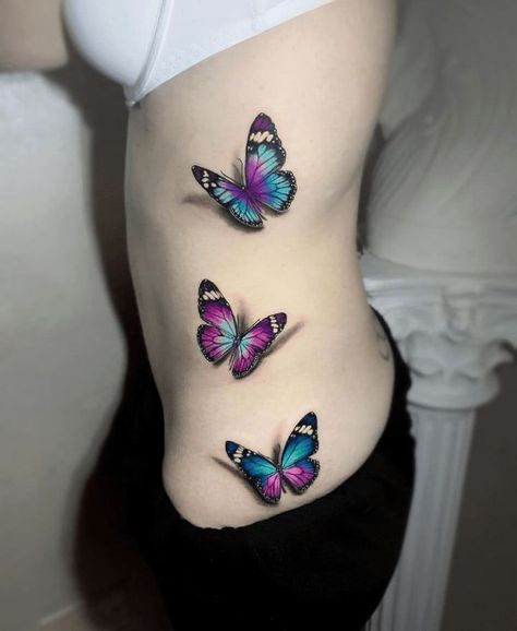 Realistic Butterfly Tattoo, Purple Butterfly Tattoo, Colorful Butterfly Tattoo, Butterfly Tattoo Design, 3d Butterfly Tattoo, Butterfly Hand Tattoo, Butterfly Tattoos For Women, Tattoos For Women Flowers, Intricate Tattoo