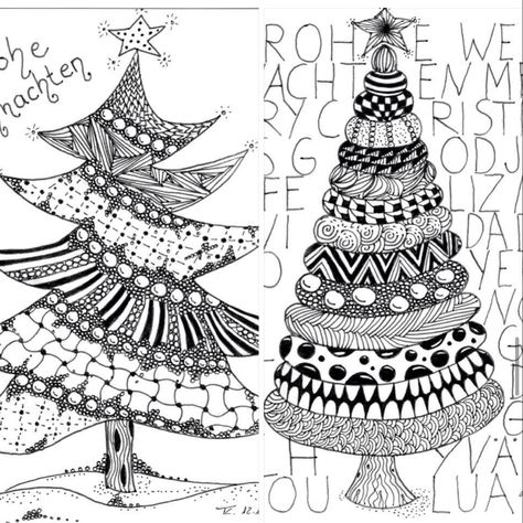 Zentangle Christmas Tree Ideas, Zentangle Christmas Cards Ideas, Zentangle Christmas Tree, Zentangle Christmas Cards, Holiday Zentangle, Christmas Zentangle Patterns, Tree Zentangle, Whimsical Christmas Art, Christmas Zentangle