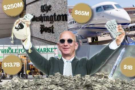 As the richest man in the world and the first-ever person to pass a net worth of $200 billion, Jeff Bezos has racked up a series of extravagant purchases in his lifetime. Jeffrey Bezos, Richest Man, George Washington University, Jeff Bezos, Whole Foods Market, Rooftop Terrace, Rich Man, Private Jet, Space Travel