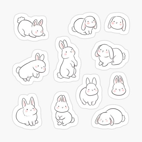 Cute Bunny Design, Easter Stickers Aesthetic, Cute Rabbit Sticker, White Stickers Aesthetic, White Bunny Painting, Bunny Illustration Cute, White Rabbit Illustration, Cute Sticker Designs, Cute Bunny Stickers