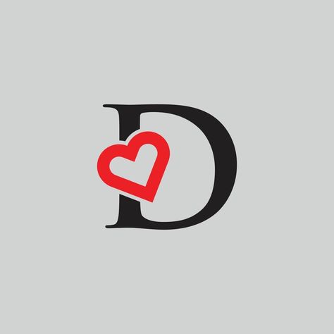 Logo Heart Letter D. Beautiful vector love logo design. D love outline creative letter design Letter D With Heart, A Love D Letter, The Letter D Design, D Love Wallpaper, D Design Letter, D With A Heart, D Design Logo, I Heart D, Letter D Design