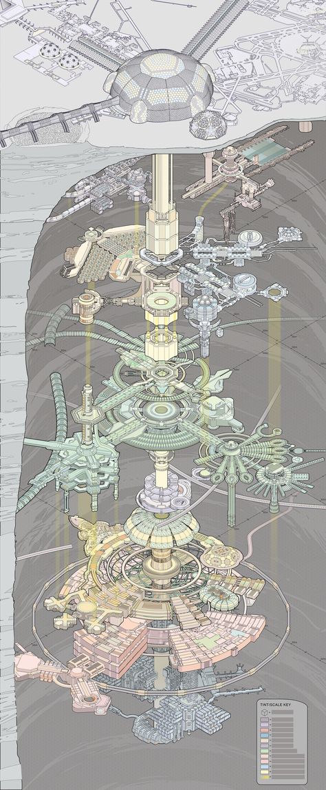 ArtStation - Netrunner Cutaway Diagram 1, Kirsten Zirngibl Arcology, Rpg Map, Dungeon Maps, Architectural Drawing, Military Base, Futuristic City, Fantasy Map, Science Fiction Art, Future City