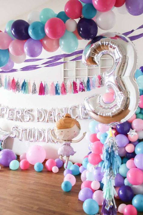 Dance party Birthday Party Ideas | Photo 1 of 53 Ballerina Balloons, Toddler Dance Party, Ballerina Party Decorations, Ballerina Birthday Party, Studio Dance, Dance Party Birthday, Ballerina Birthday Parties, Tutu Party, Dance Themes