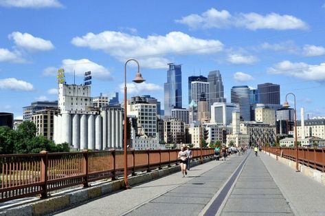 Take A Walk Across The Stone Arch Bridge, Minnesota's Most Famous Pedestrian Bridge, For Breathtaking Views Of Minneapolis Stone Arch Bridge Minneapolis, Minnesota Bucket List, Stone Arch Bridge, Downtown Minneapolis, Railroad Bridge, Mall Of America, Arch Bridge, Stone Arch, Pedestrian Bridge