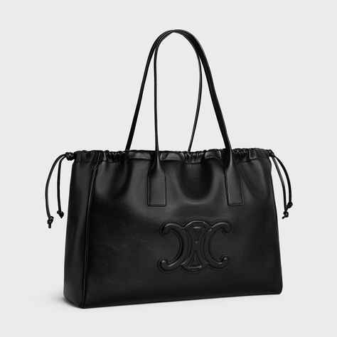 cabas drawstring cuir triomphe in Smooth Calfskin - Black | CELINE Celine Cabas Tote, Celine Cabas, Cuir Triomphe, Celine Tote, Backpack Fabric, Celine Triomphe, Handbags Leather, Coach Horse And Carriage Tote, Big Bags