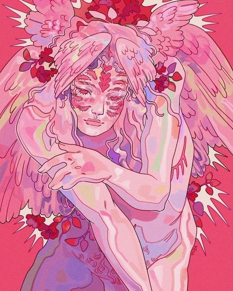 Top Surgery Scars, Back Illustration, Top Surgery, Ange Demon, Image Description, Arte Sketchbook, Wow Art, Pink Eyes, Angel Art